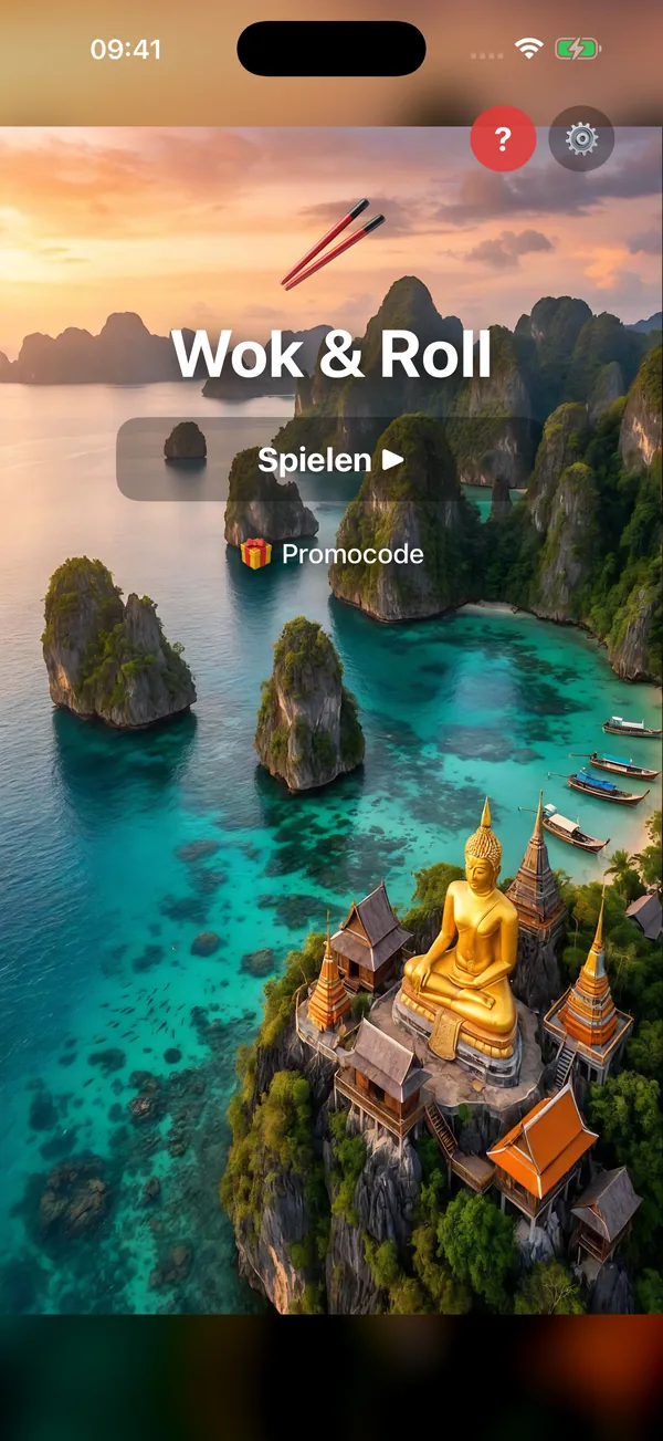 Wok & Roll – asiatische Themenwelt mit Buddha-Statue und Tempel im internationalen Match-3-Puzzle