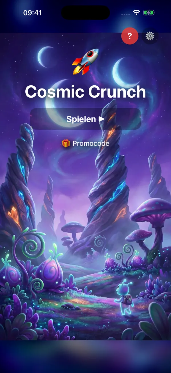 Cosmic Crunch – fremder Alien-Planet mit Leuchtpilzen, kosmische Themenwelt im Match-3-Spiel